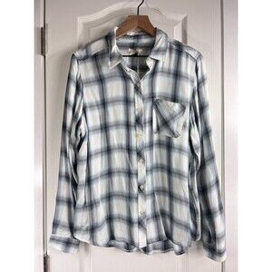 Universal Thread Women's Long Sleeve Button Up Shirt White Plaid Size L - NWT